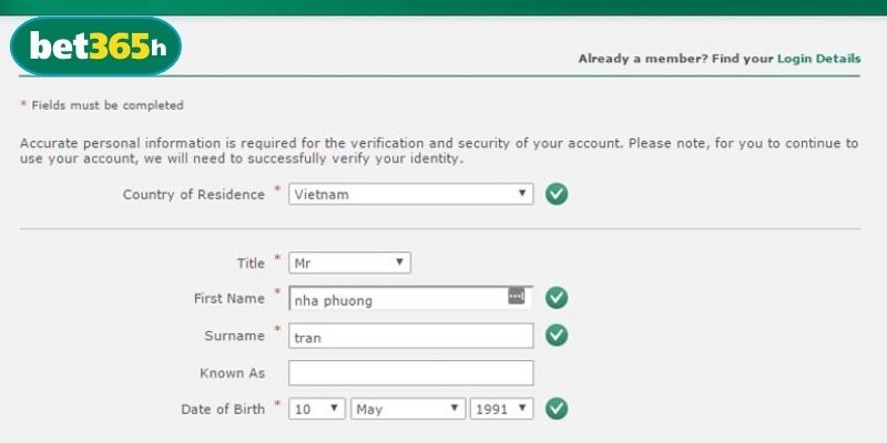 Đăng ký tài khoản BET365 với thao tác đơn giản, nhanh chóng